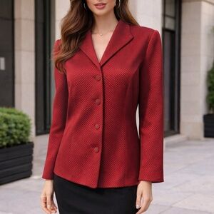 Talbots Suit Jacket Blazer 12W 12 W Ruby Red Textured Silk Wool